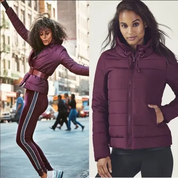 FABLETICS Plum Purple Mischa Insulated Puffer Hooded Zip Jacket Coat Small - Picture 10 of 10